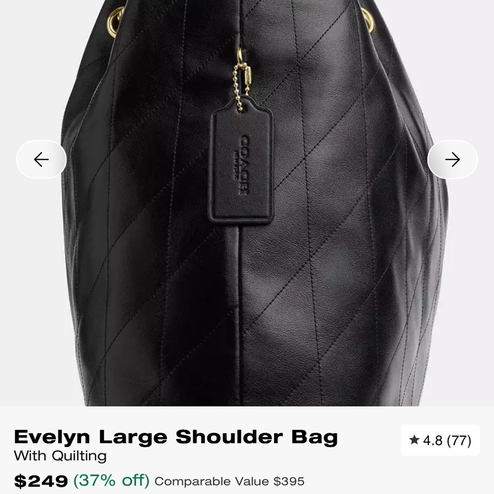 Coach Evelyn Black Leather Quilted Shoulder Bag with Gold Chain - Picture 8 of 9